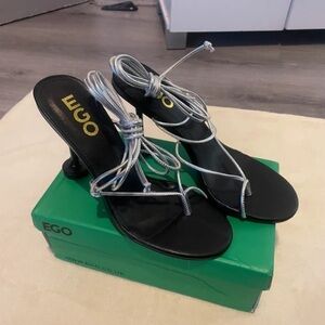 EGO Black Heels with Silver Straps